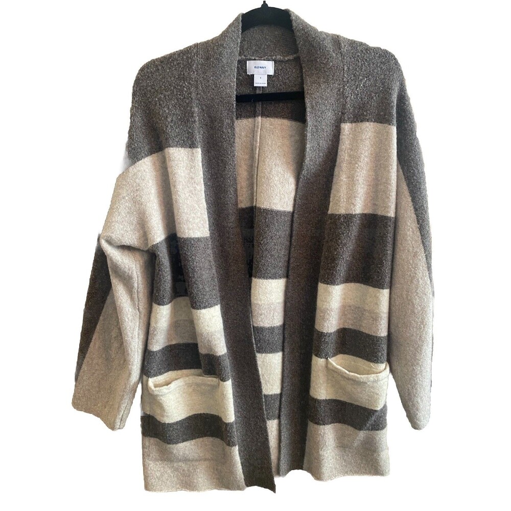 OLD NAVY Womens Cozy Brown Long Line Open Front Cardigan Sweater Small W/Pockets